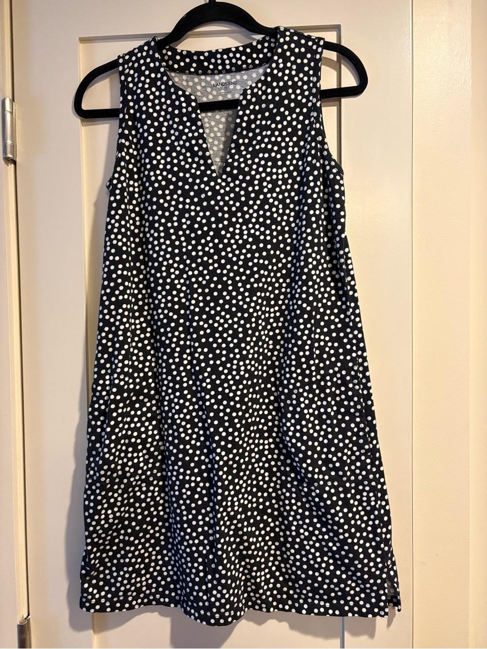 Lands' End Polka Dot Sleeveless Shift Dress with Pockets